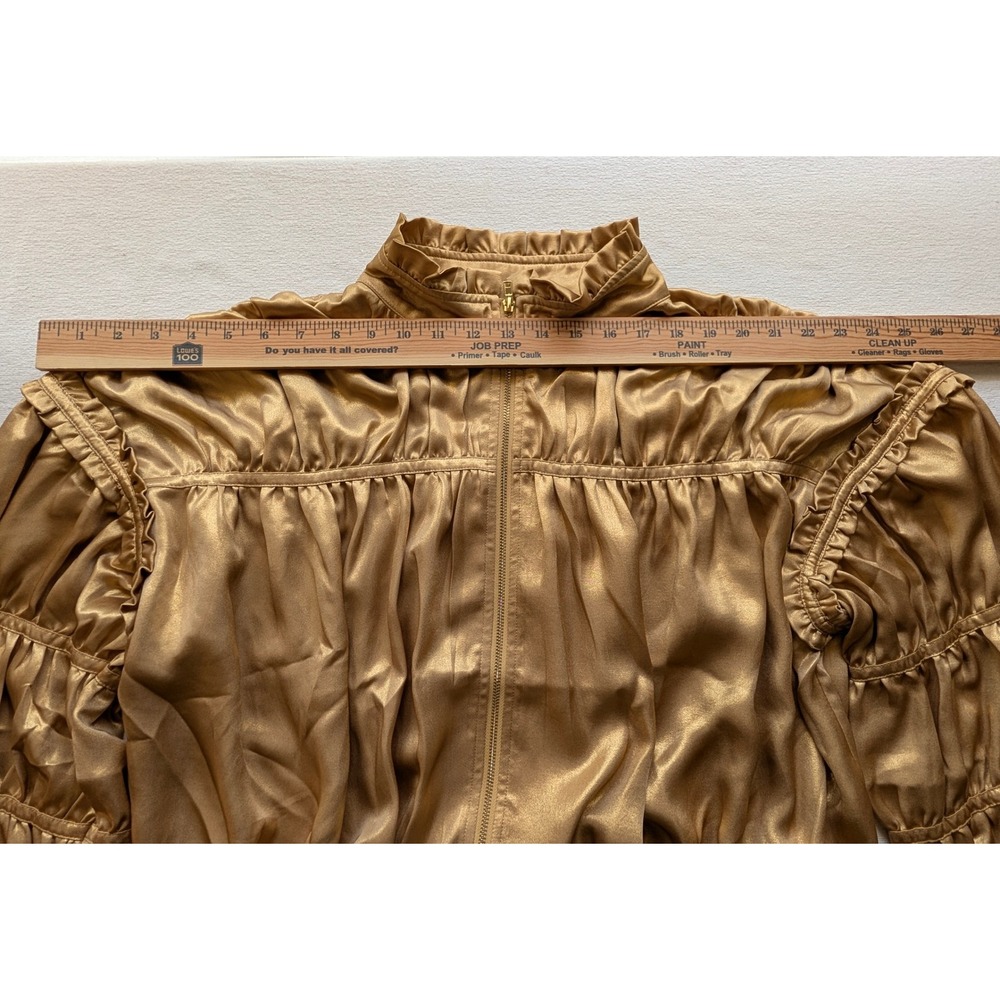 Current Air Los Angeles Gold Metallic Ruffle Blouson Jacket XL Oversized - Picture 6 of 10